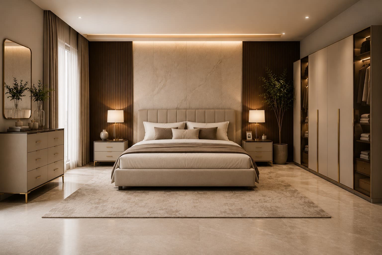 Upholstered bed in a serene master suite