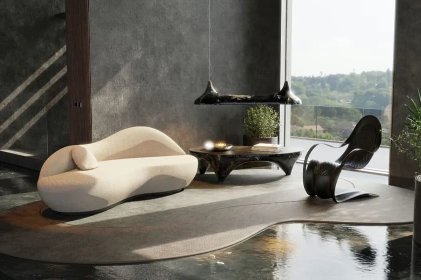 AURA VEIL Designer Curved Luxury Sofa in refined living space