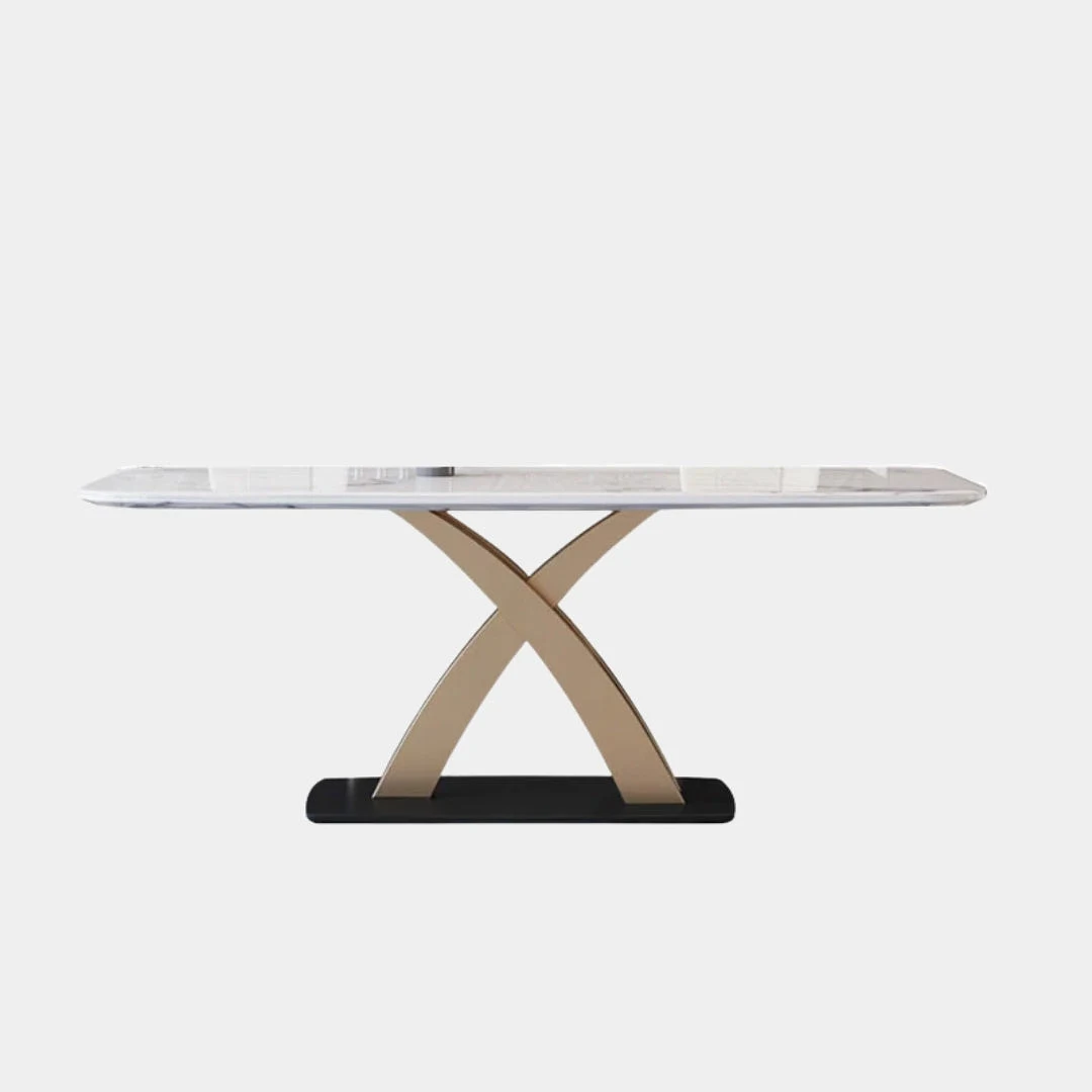 10 Seater White Rectangular Marble Dining Table With X Base — alternate view