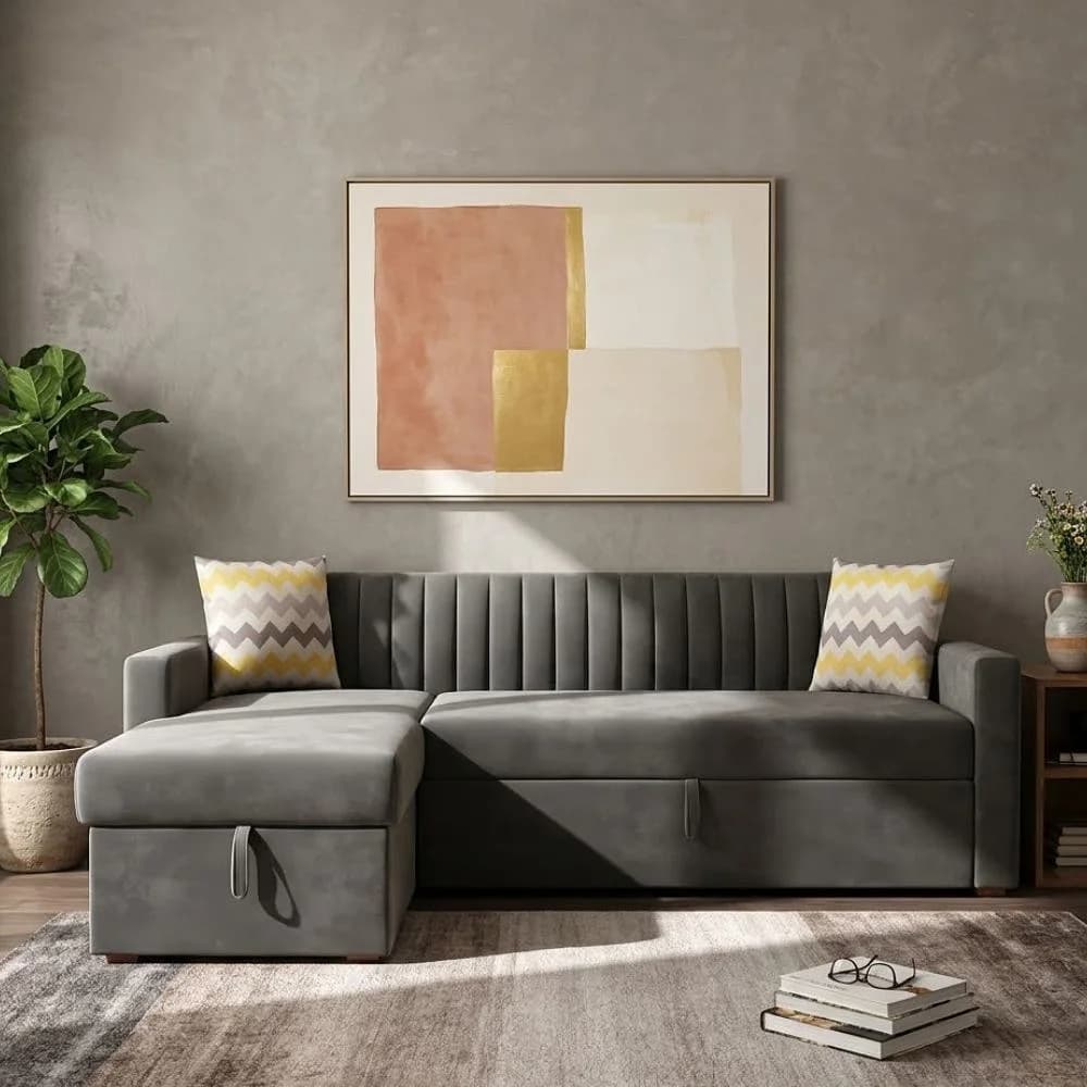 3 Seater L-Shape Tufted Sofa Cum Bed — view 1