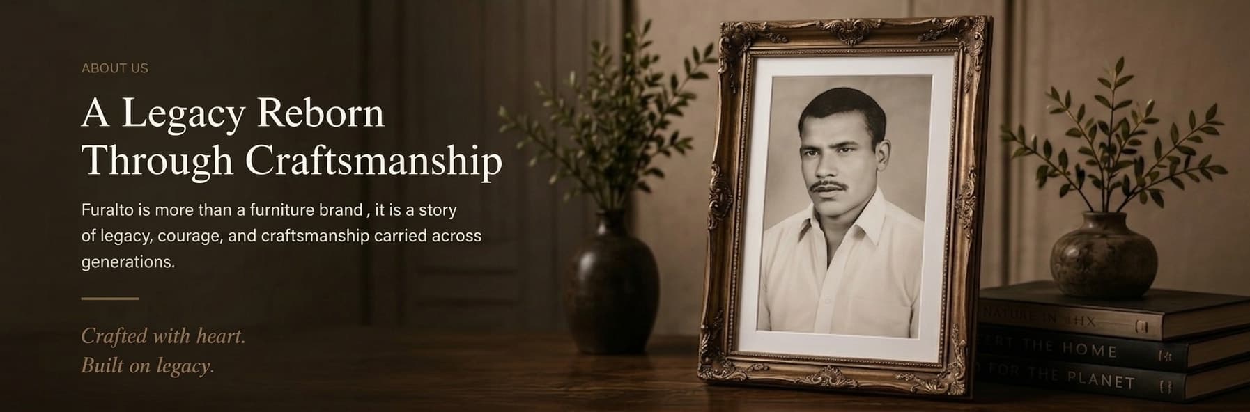 About Us — A Legacy Reborn Through Craftsmanship. Furalto is more than a furniture brand; it is a story of legacy, courage, and craftsmanship carried across generations. Crafted with heart. Built on legacy.